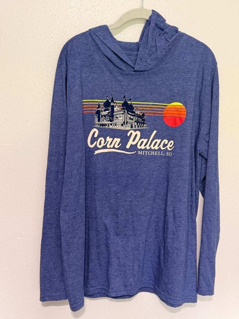 Hooded L/S T-shirt with Corn Palace Design SD Blue Unisex L